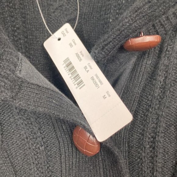 NWT J.Crew M Cardigan Cable Knit Black & Brown Faux Leather Buttons Lamb… - Picture 4 of 12